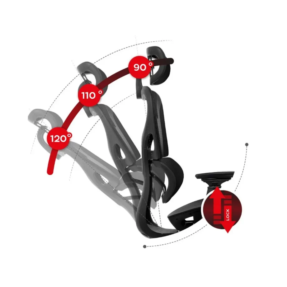 Huzaro Combat 8.0 Carbon 66 cm must ergonoomiline mänguritool, tekstiil–PU nahk, reguleeritav, 150 kg kandevõimega – 12