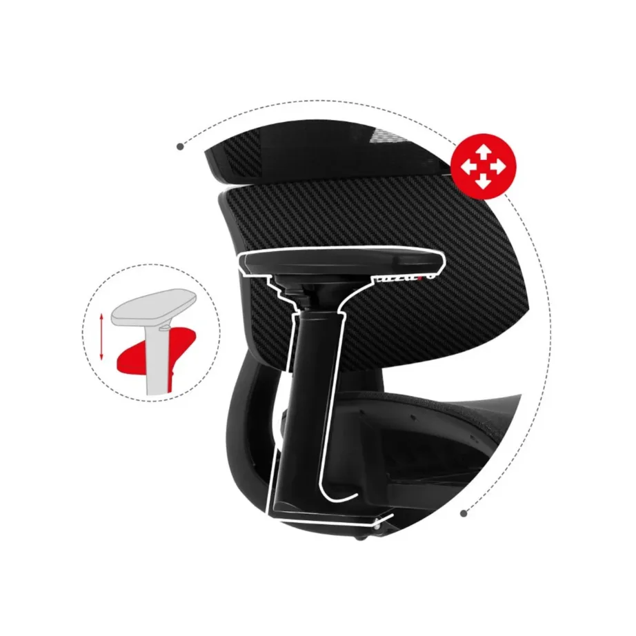 Huzaro Combat 8.0 Carbon 66 cm must ergonoomiline mänguritool, tekstiil–PU nahk, reguleeritav, 150 kg kandevõimega – 13