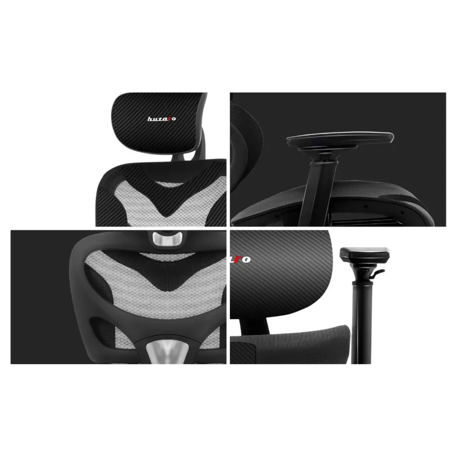Huzaro Combat 8.0 Carbon 66 cm must ergonoomiline mänguritool, tekstiil–PU nahk, reguleeritav, 150 kg kandevõimega – 14