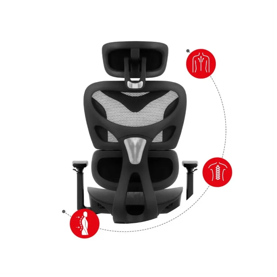 Huzaro Combat 8.0 Carbon 66 cm must ergonoomiline mänguritool, tekstiil–PU nahk, reguleeritav, 150 kg kandevõimega – 5