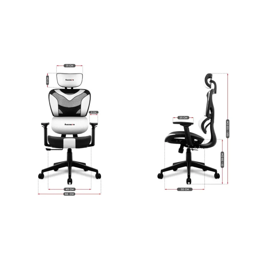 Huzaro Combat 8.0 White kangast-mänguritool, ergonoomiline, reguleeritav, must/valge, 125–133 cm, 150 kg – 2