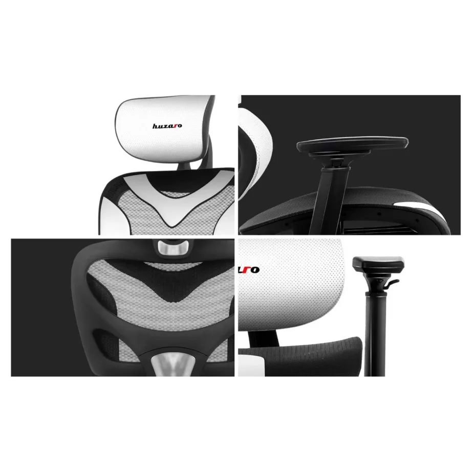 Huzaro Combat 8.0 White kangast-mänguritool, ergonoomiline, reguleeritav, must/valge, 125–133 cm, 150 kg – 4