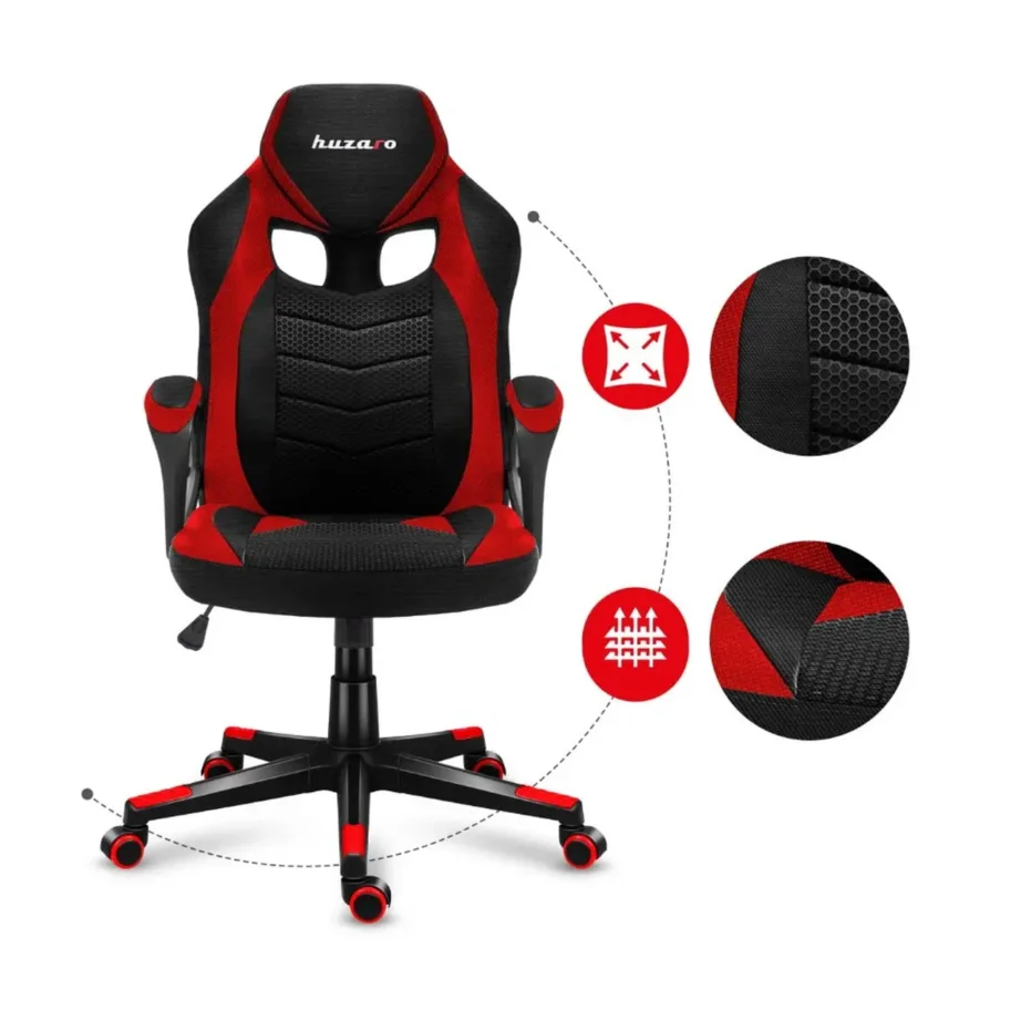 Huzaro FORCE 2.5 Red Mesh 68 cm ergonoomiline mänguritool, võrkkangast seljatugi ja iste, gaasitõste, maksimaalne kandevõime 130 kg – 4