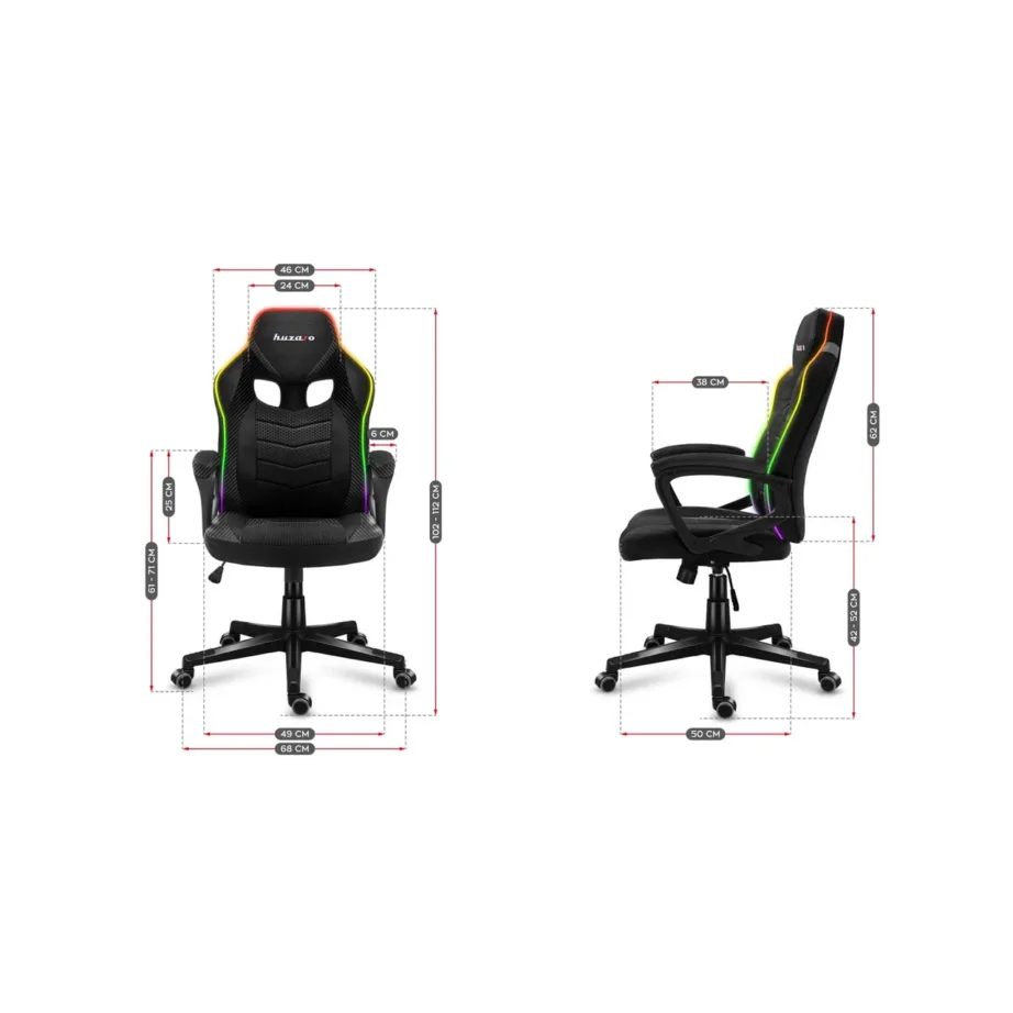 Huzaro Force 2.5 RGB Mesh, 68 cm laiune reguleeritav ergonoomiline mänguritool LED-valgustuse ja pehme võrkkangaga, must/hall, max 130 kg – 7