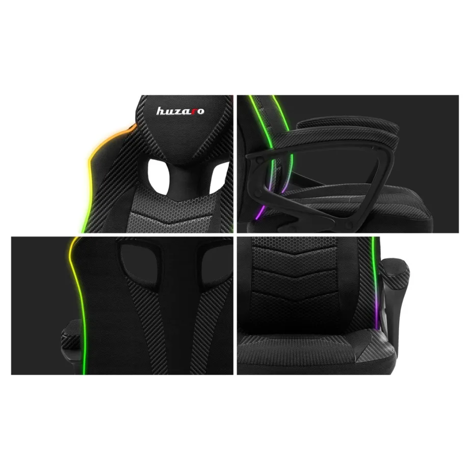 Huzaro Force 2.5 RGB Mesh, 68 cm laiune reguleeritav ergonoomiline mänguritool LED-valgustuse ja pehme võrkkangaga, must/hall, max 130 kg – 8