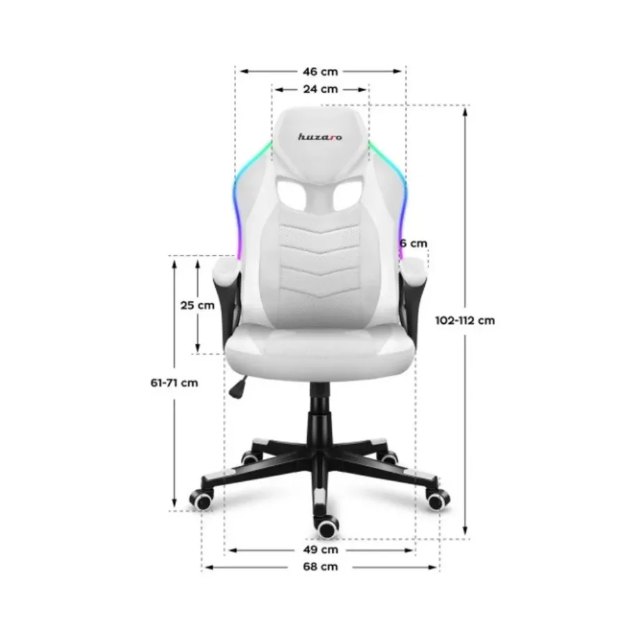 Huzaro Force 2.5 RGB White Mesh 68 cm valge kangast ergonoomiline gaming-tool, RGB valgustus, kõrguse reguleerimine, 130 kg kandevõime, pult kaasas – 11
