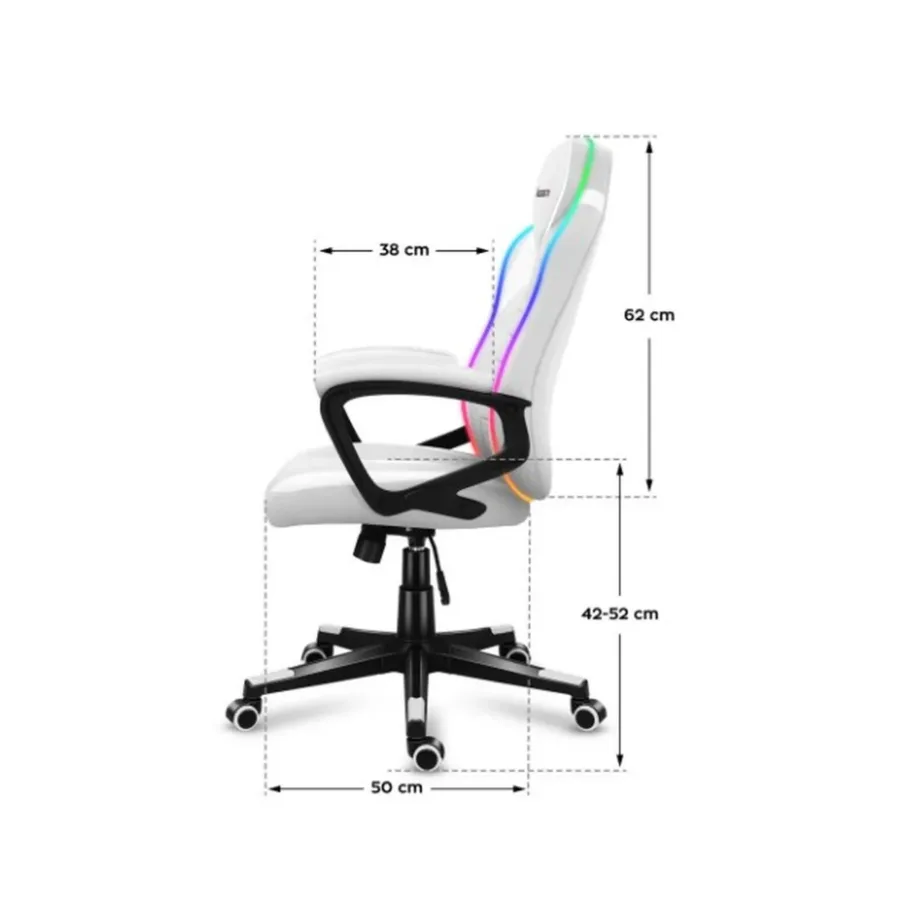 Huzaro Force 2.5 RGB White Mesh 68 cm valge kangast ergonoomiline gaming-tool, RGB valgustus, kõrguse reguleerimine, 130 kg kandevõime, pult kaasas – 10