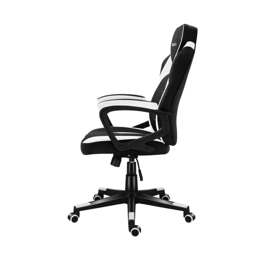 Huzaro Force 2.5 White Mesh 68×102-112 cm valge-must ergonoomiline mänguritool, reguleeritava kõrguse, kangast ja võrkmaterjalist istmega, pehme käetoega, maksimaalne kandevõime 130 kg – 2