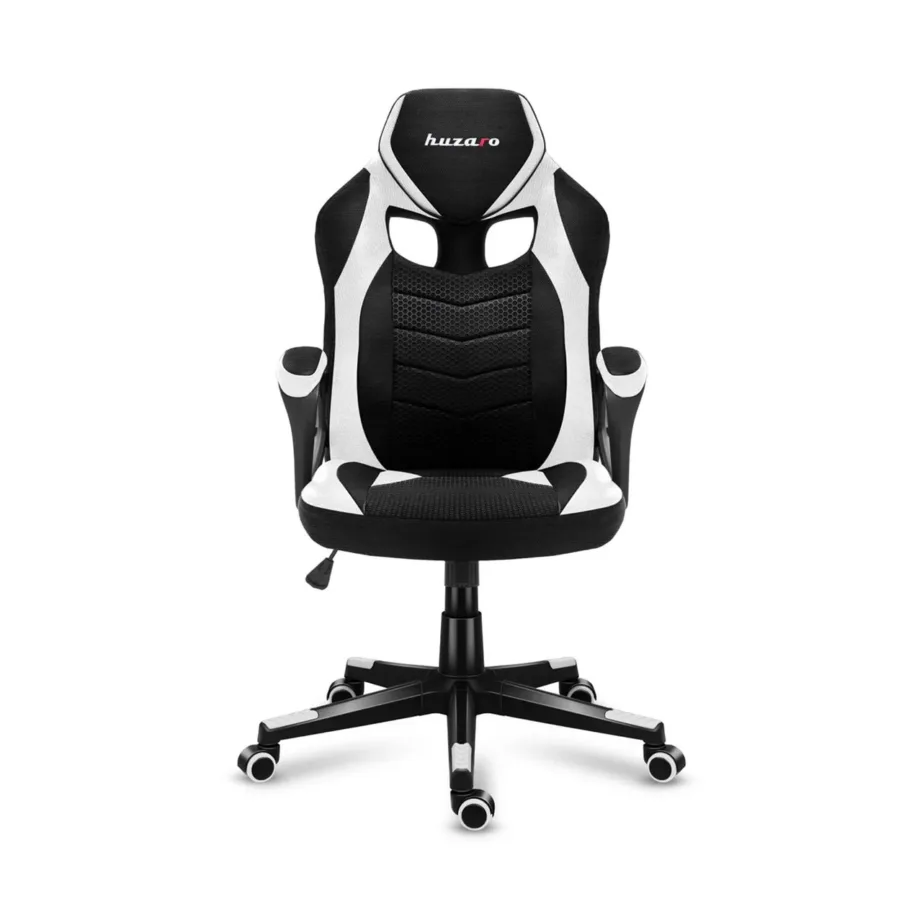 Huzaro Force 2.5 White Mesh 68×102-112 cm valge-must ergonoomiline mänguritool, reguleeritava kõrguse, kangast ja võrkmaterjalist istmega, pehme käetoega, maksimaalne kandevõime 130 kg – 5