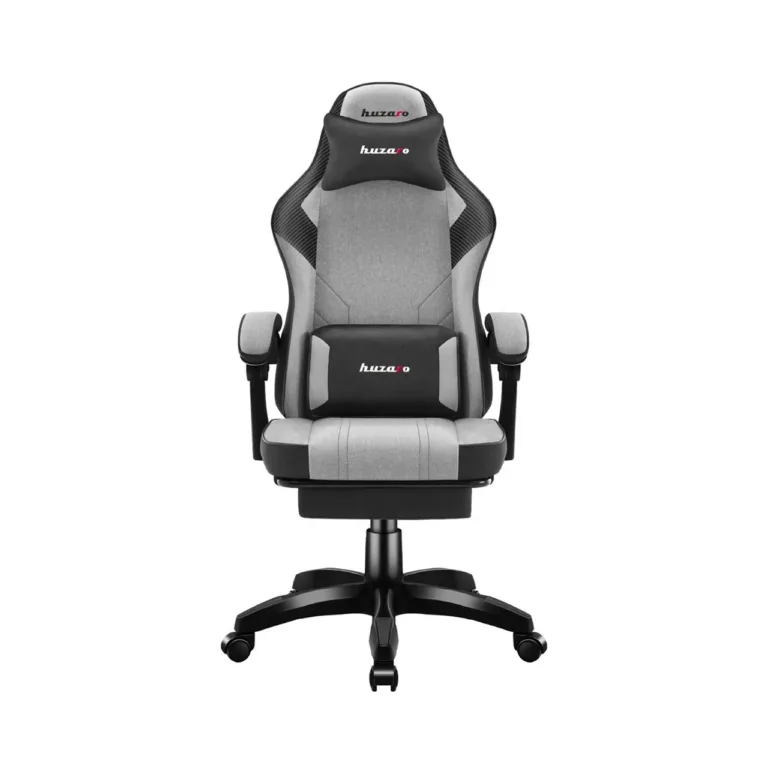 Huzaro Force 3.7 Grey 60 cm laiune ergonoomiline mänguritool pehme istme, reguleeritava kõrguse, sinivalge seljatoe ning nimmepadja ja kaelatoega