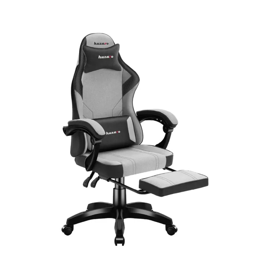 Huzaro Force 3.7 Grey 60 cm laiune ergonoomiline mänguritool pehme istme, reguleeritava kõrguse, sinivalge seljatoe ning nimmepadja ja kaelatoega – 5