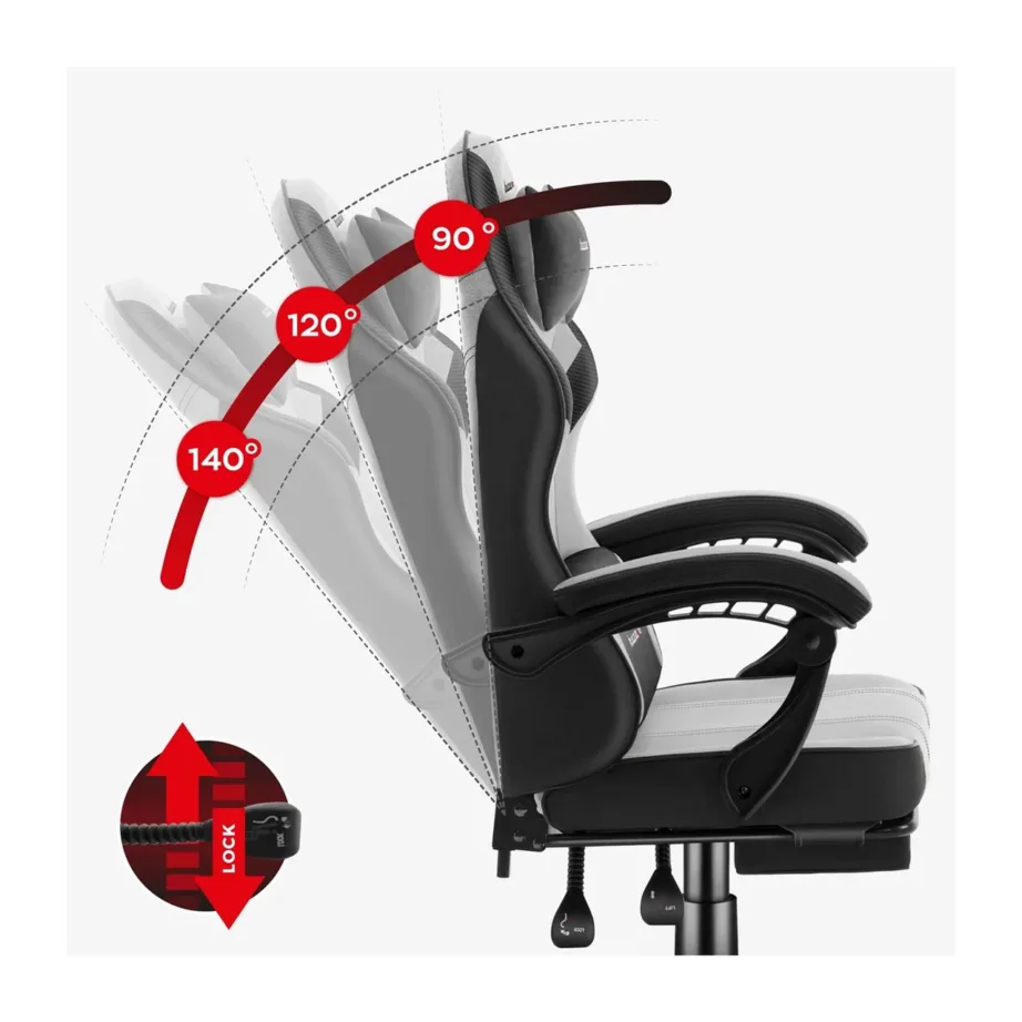 Huzaro Force 3.7 Grey 60 cm laiune ergonoomiline mänguritool pehme istme, reguleeritava kõrguse, sinivalge seljatoe ning nimmepadja ja kaelatoega – 7