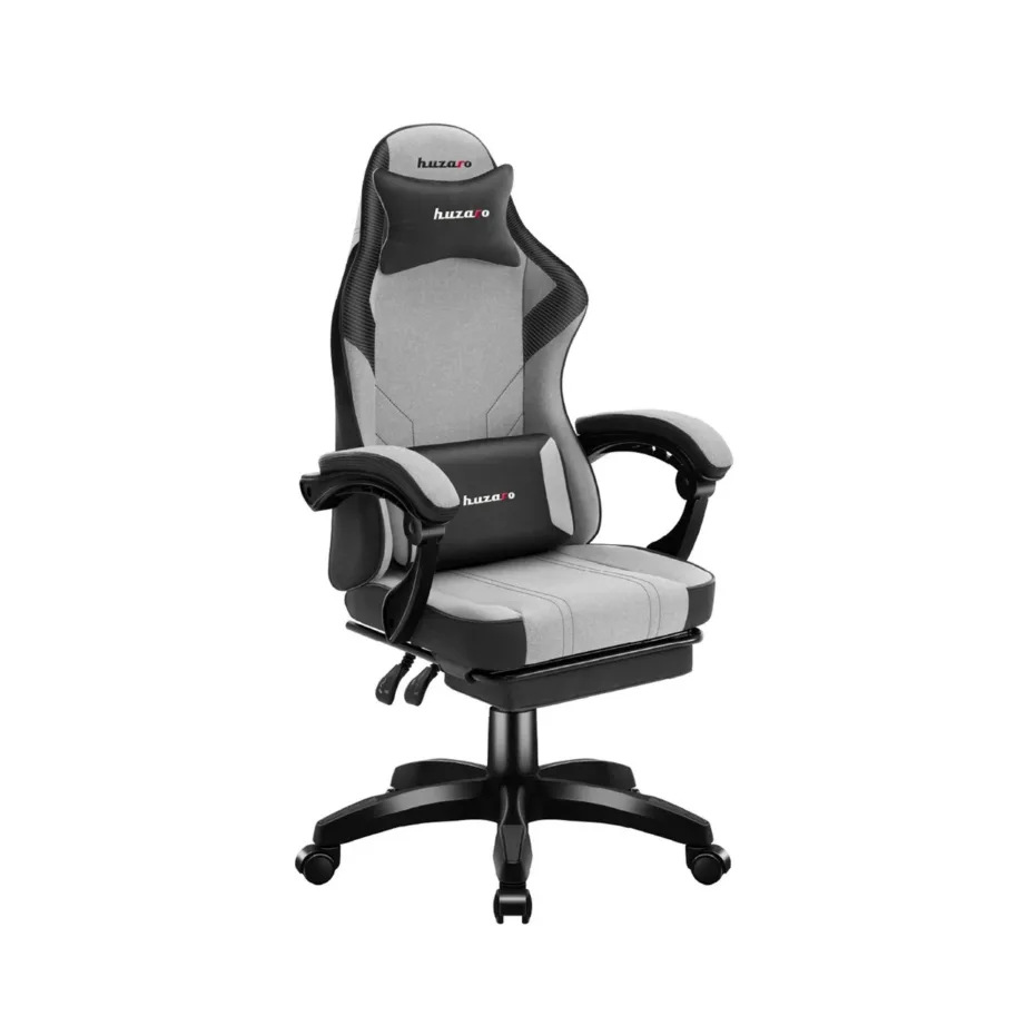 Huzaro Force 3.7 Grey 60 cm laiune ergonoomiline mänguritool pehme istme, reguleeritava kõrguse, sinivalge seljatoe ning nimmepadja ja kaelatoega