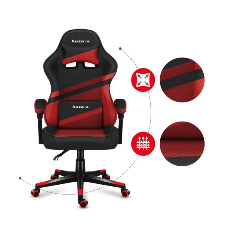 Huzaro Force 4.4 71 cm punane/must ergonoomiline võrgust kangaga gaming-tool, 130 kg, peatoe ja nimmetoega