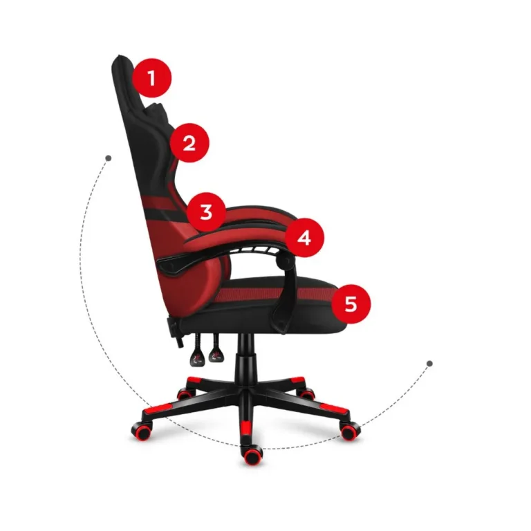 Huzaro Force 4.4 71 cm punane/must ergonoomiline võrgust kangaga gaming-tool, 130 kg, peatoe ja nimmetoega