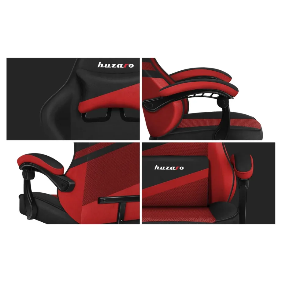 Huzaro Force 4.4 71 cm punane/must ergonoomiline võrgust kangaga gaming-tool, 130 kg, peatoe ja nimmetoega - 9