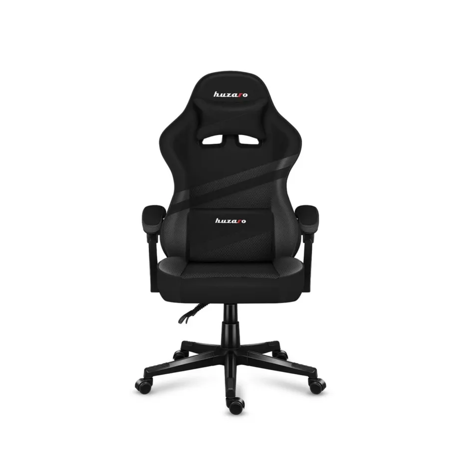Huzaro Force 4.4 Carbon 115–125 cm ergonoomiline mänguritool, must, reguleeritava kõrgusega, hingavast tekstiilist, pehme seljatoe ja käetugedega, 130 kg kandevõime, kaela- ja nimmepadjaga – 4
