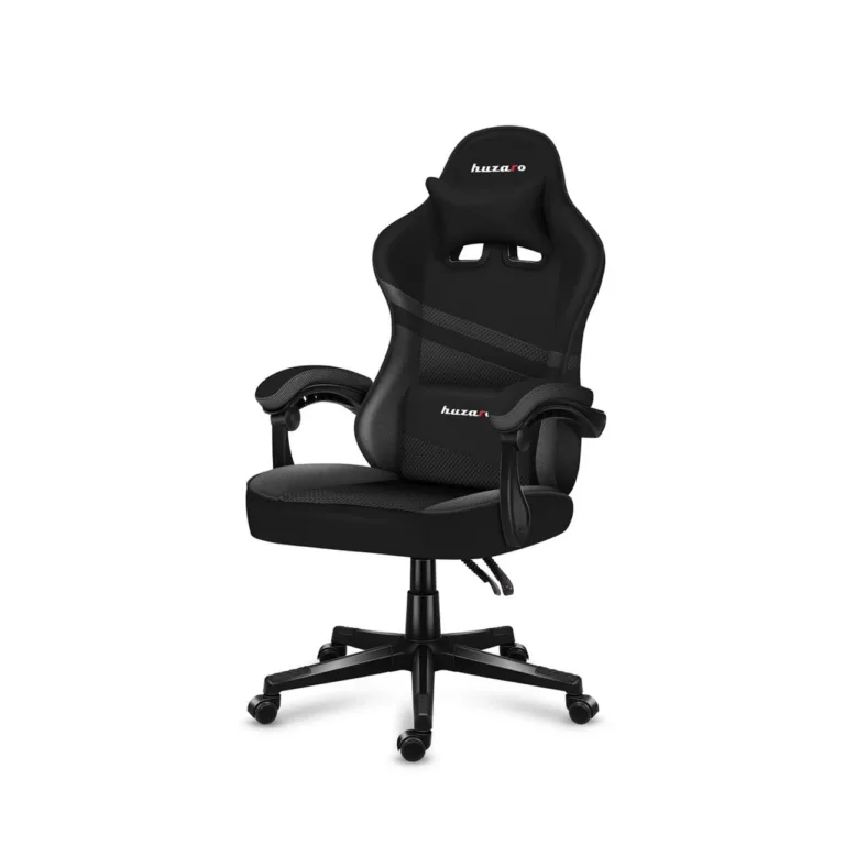 Huzaro Force 4.4 Carbon 115–125 cm ergonoomiline mänguritool, must, reguleeritava kõrgusega, hingavast tekstiilist, pehme seljatoe ja käetugedega, 130 kg kandevõime, kaela- ja nimmepadjaga