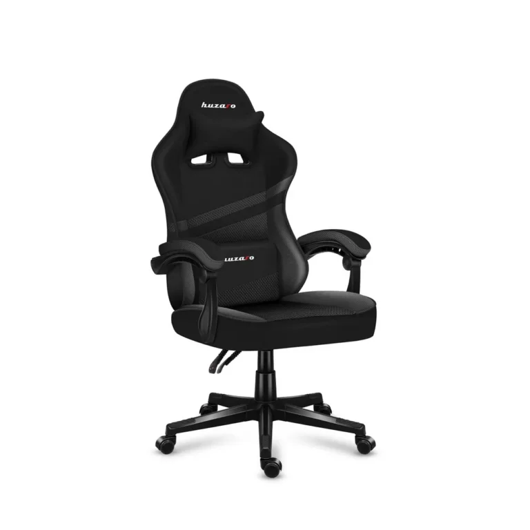 Huzaro Force 4.4 Carbon 115–125 cm ergonoomiline mänguritool, must, reguleeritava kõrgusega, hingavast tekstiilist, pehme seljatoe ja käetugedega, 130 kg kandevõime, kaela- ja nimmepadjaga