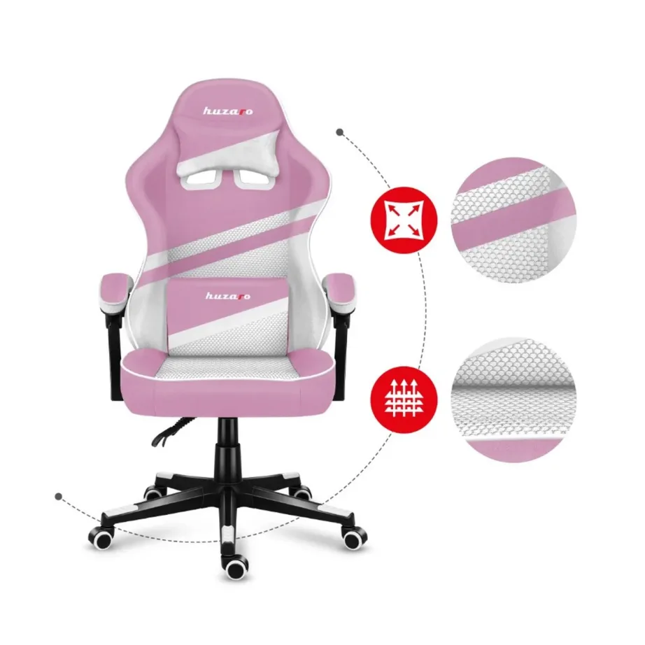 Huzaro Force 4.4 Pink Mesh 71 cm lai roosa/valge võrguga ergonoomiline mänguritool, terasraam, 130 kg kandevõime – 13
