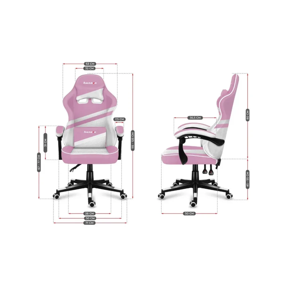 Huzaro Force 4.4 Pink Mesh 71 cm lai roosa/valge võrguga ergonoomiline mänguritool, terasraam, 130 kg kandevõime – 10