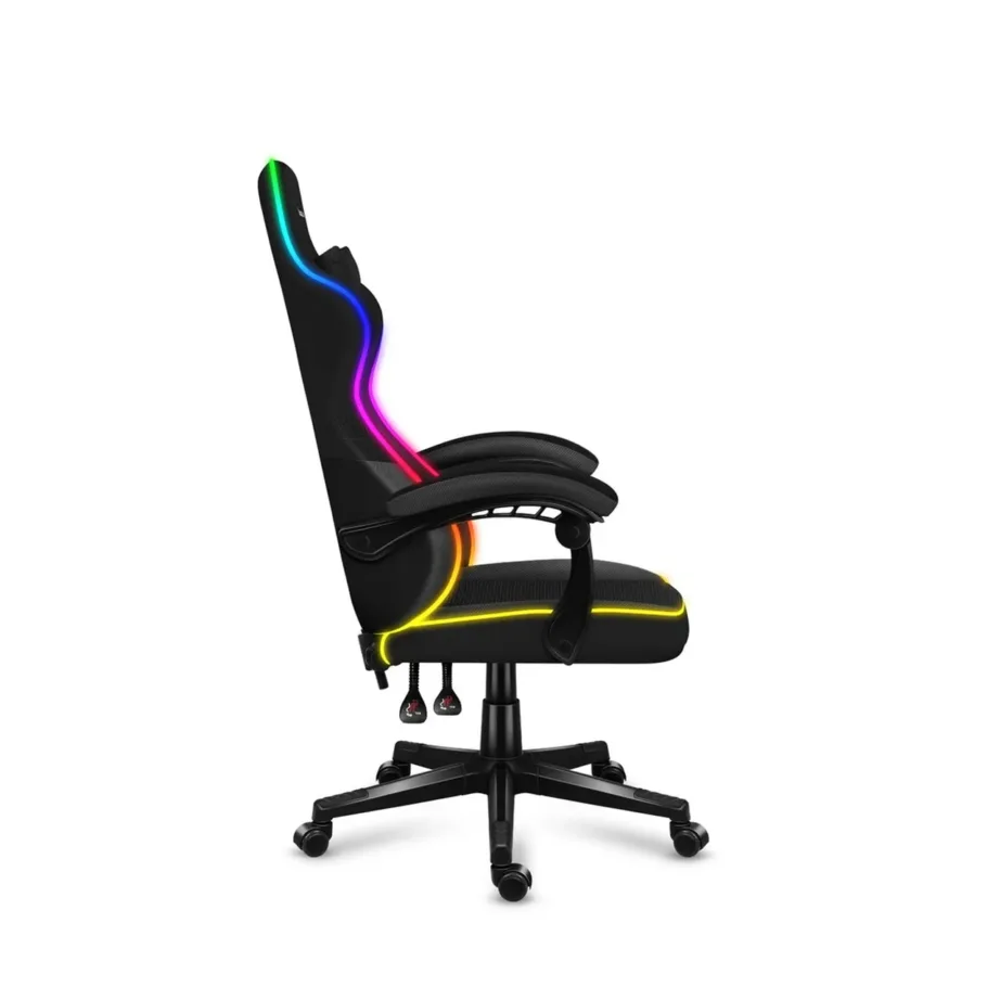 Huzaro Force 4.4 RGB Black 71 cm laiune ergonoomiline mänguritool, RGB valgustus, reguleeritav kõrgus (45–55 cm), pehme kangas/vaht, terasalus, kuni 130 kg – 2
