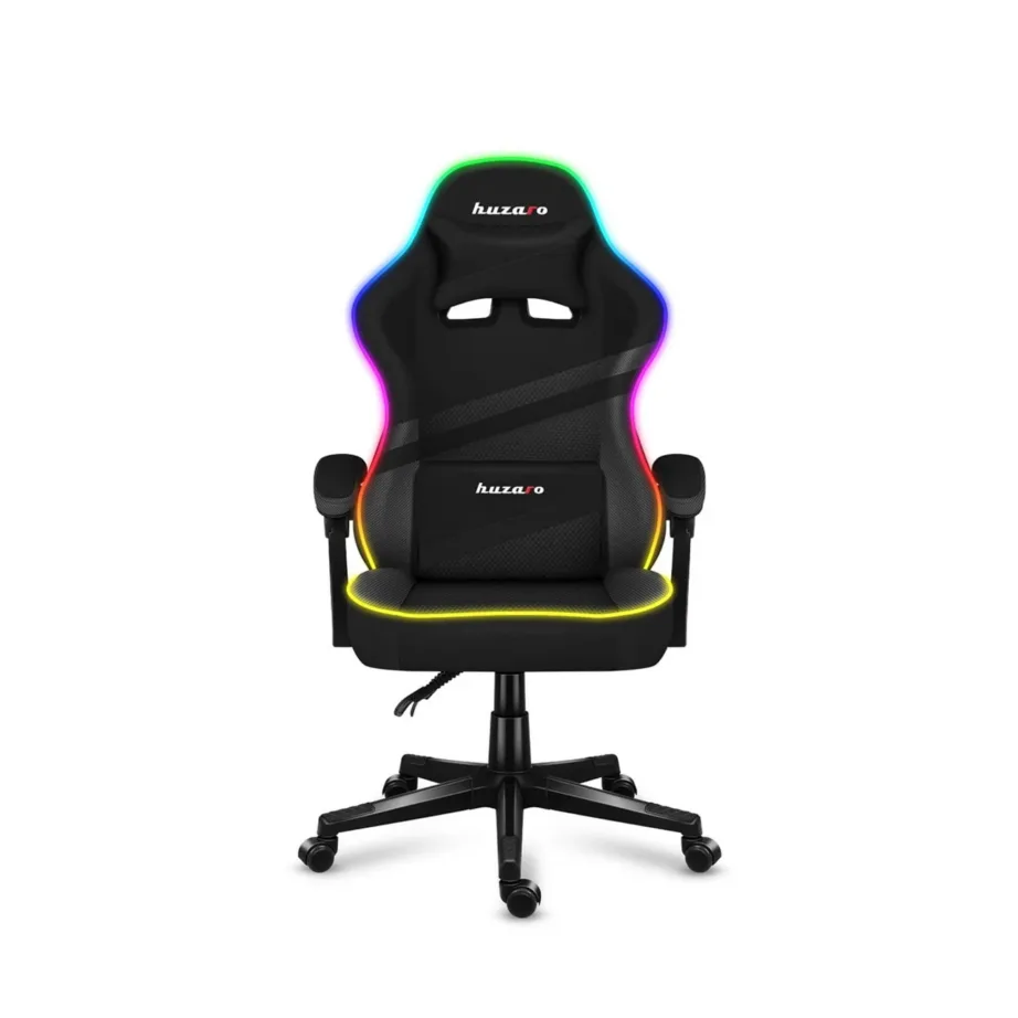 Huzaro Force 4.4 RGB Black 71 cm laiune ergonoomiline mänguritool, RGB valgustus, reguleeritav kõrgus (45–55 cm), pehme kangas/vaht, terasalus, kuni 130 kg – 5