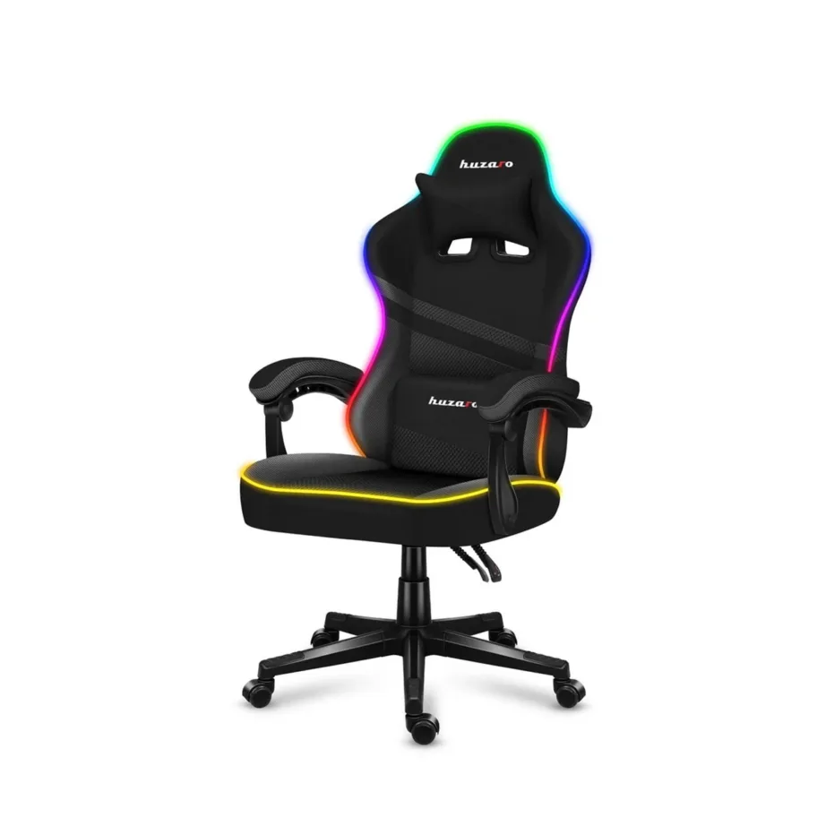 Huzaro Force 4.4 RGB Black 71 cm laiune ergonoomiline mänguritool, RGB valgustus, reguleeritav kõrgus (45–55 cm), pehme kangas/vaht, terasalus, kuni 130 kg – 6