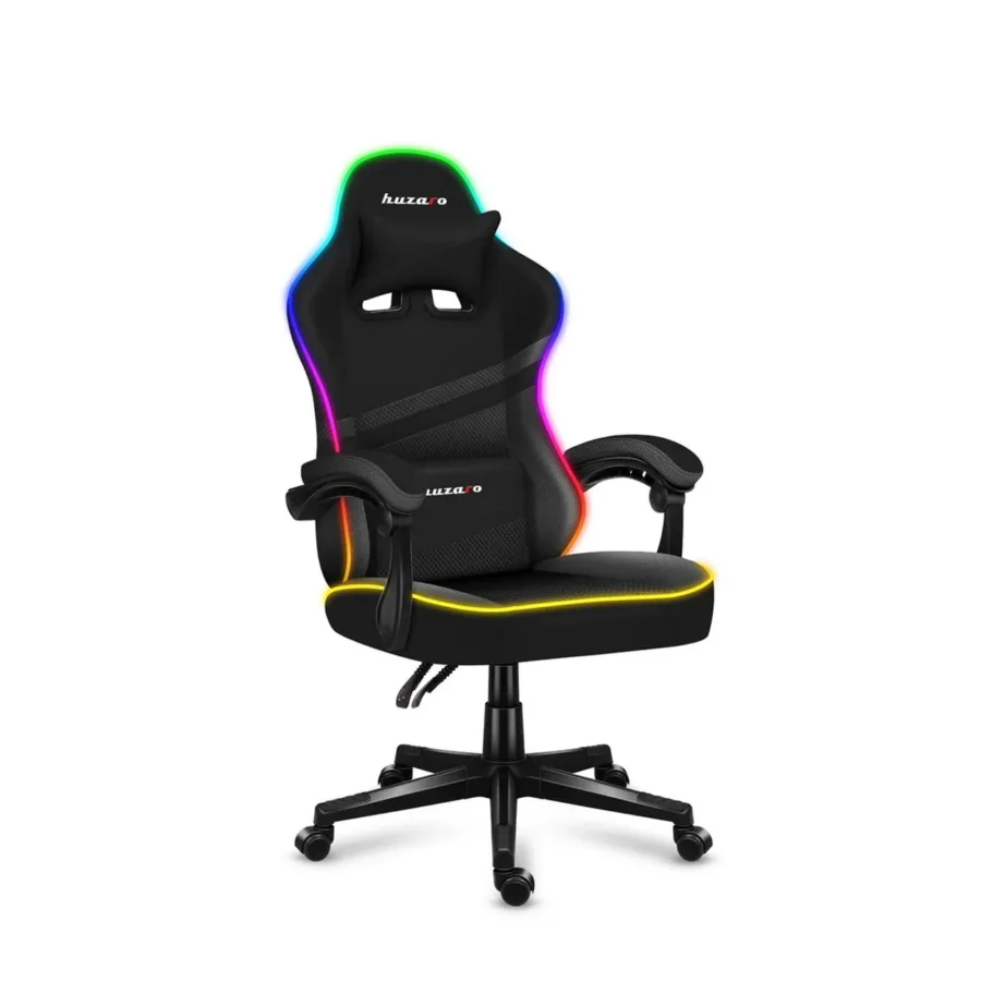 Huzaro Force 4.4 RGB Black 71 cm laiune ergonoomiline mänguritool, RGB valgustus, reguleeritav kõrgus (45–55 cm), pehme kangas/vaht, terasalus, kuni 130 kg – 7