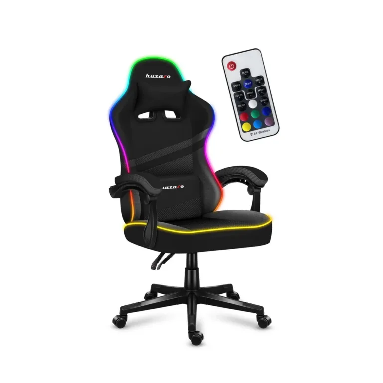Huzaro Force 4.4 RGB Black 71 cm laiune ergonoomiline mänguritool, RGB valgustus, reguleeritav kõrgus (45–55 cm), pehme kangas/vaht, terasalus, kuni 130 kg