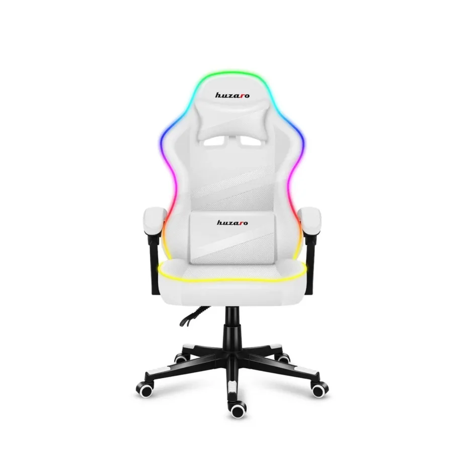 Huzaro Force 4.4 RGB White ergonoomiline mänguritool, valge, kangast polsterdus, reguleeritav kõrgus 45–55 cm, RGB valgustus, terasalus, maksimaalne kandevõime 130 kg – 2