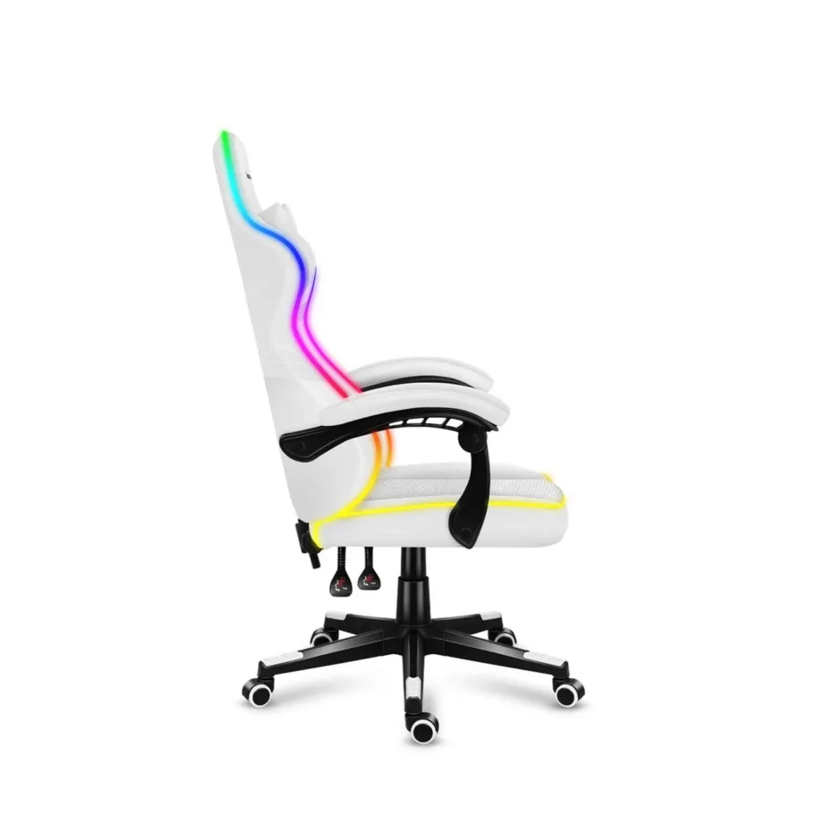 Huzaro Force 4.4 RGB White ergonoomiline mänguritool, valge, kangast polsterdus, reguleeritav kõrgus 45–55 cm, RGB valgustus, terasalus, maksimaalne kandevõime 130 kg – 5
