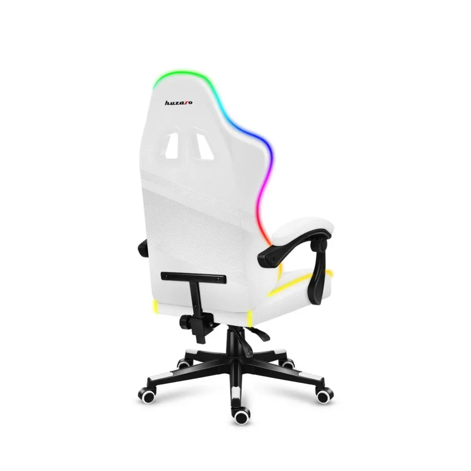 Huzaro Force 4.4 RGB White ergonoomiline mänguritool, valge, kangast polsterdus, reguleeritav kõrgus 45–55 cm, RGB valgustus, terasalus, maksimaalne kandevõime 130 kg – 6