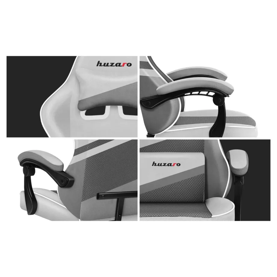 Huzaro Force 4.4 White Mesh 71x71x115–125 cm ergonoomiline mänguritool hingava võrkkangaga, valge/hall, terasalusega, kuni 130 kg – 2