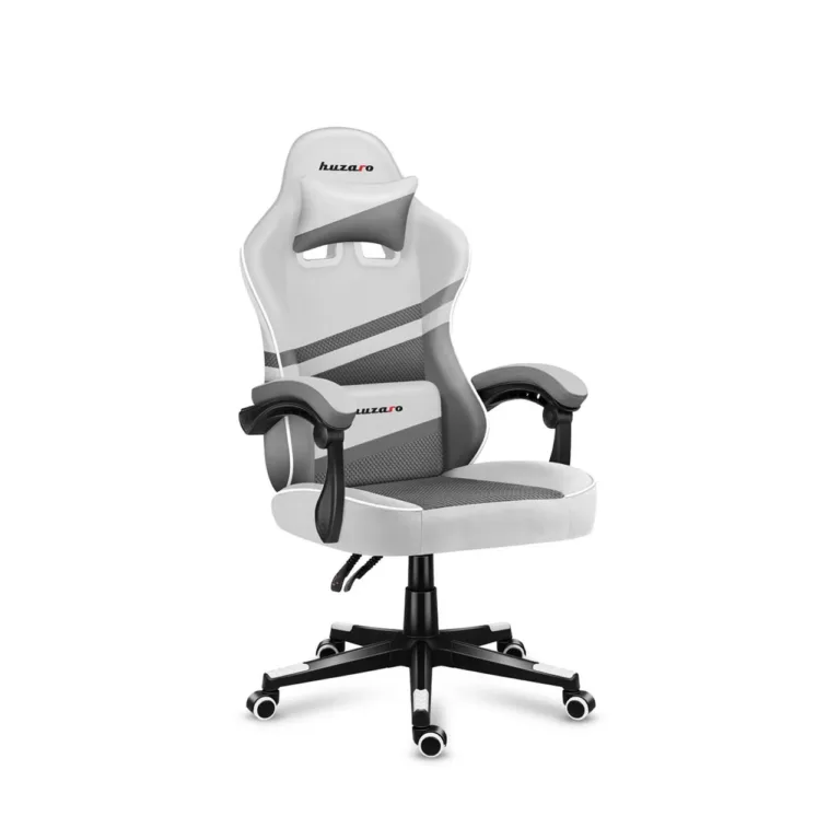 Huzaro Force 4.4 White Mesh 71x71x115–125 cm ergonoomiline mänguritool hingava võrkkangaga, valge/hall, terasalusega, kuni 130 kg