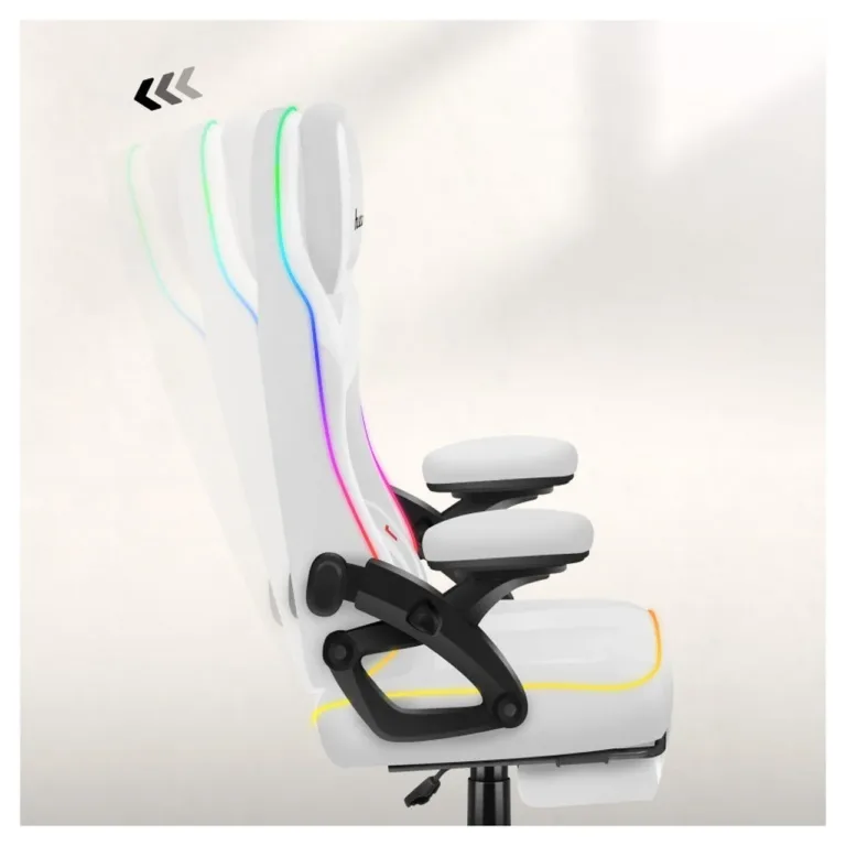 Huzaro Force 4.6 RGB White Mesh 129 cm valge kangast mänguritool jalatoe ja LED-taustvalgustusega, kuni 130 kg