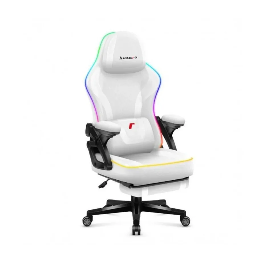 Huzaro Force 4.6 RGB White Mesh 129 cm valge kangast mänguritool jalatoe ja LED-taustvalgustusega, kuni 130 kg – 4