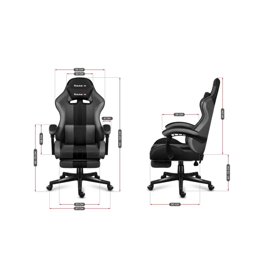 Huzaro Force 4.7 67 cm lai hall-must ergonoomiline mänguritool, hingav kangas, jalatugi, 140 kg kandevõime – 8