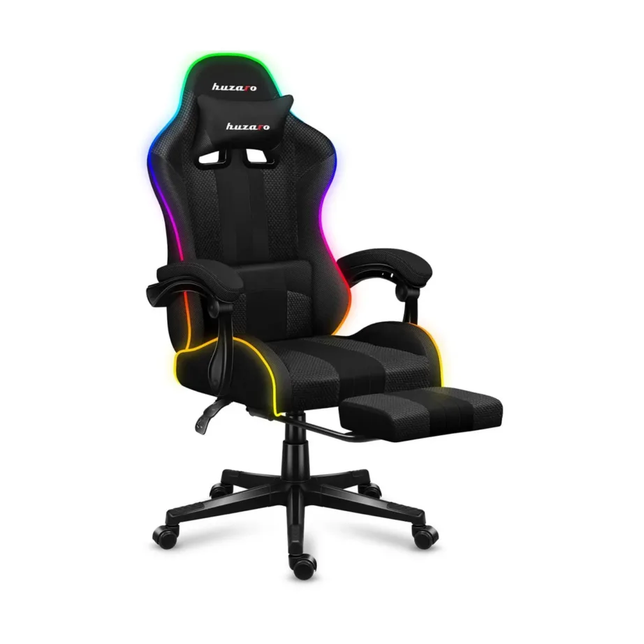 Huzaro Force 4.7 RGB Mesh 67 cm lai must kangast mänguritool jalatoe ja reguleeritava RGB valgustusega, max 140 kg – 12