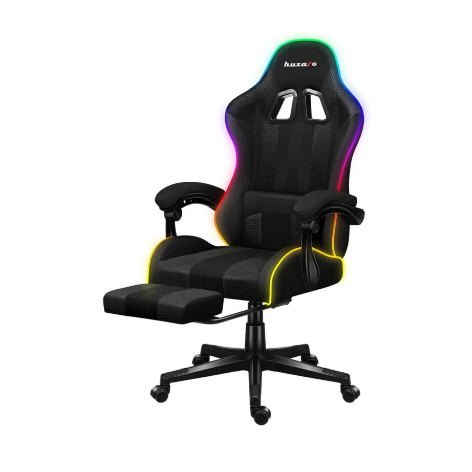 Huzaro Force 4.7 RGB Mesh 67 cm lai must kangast mänguritool jalatoe ja reguleeritava RGB valgustusega, max 140 kg – 14