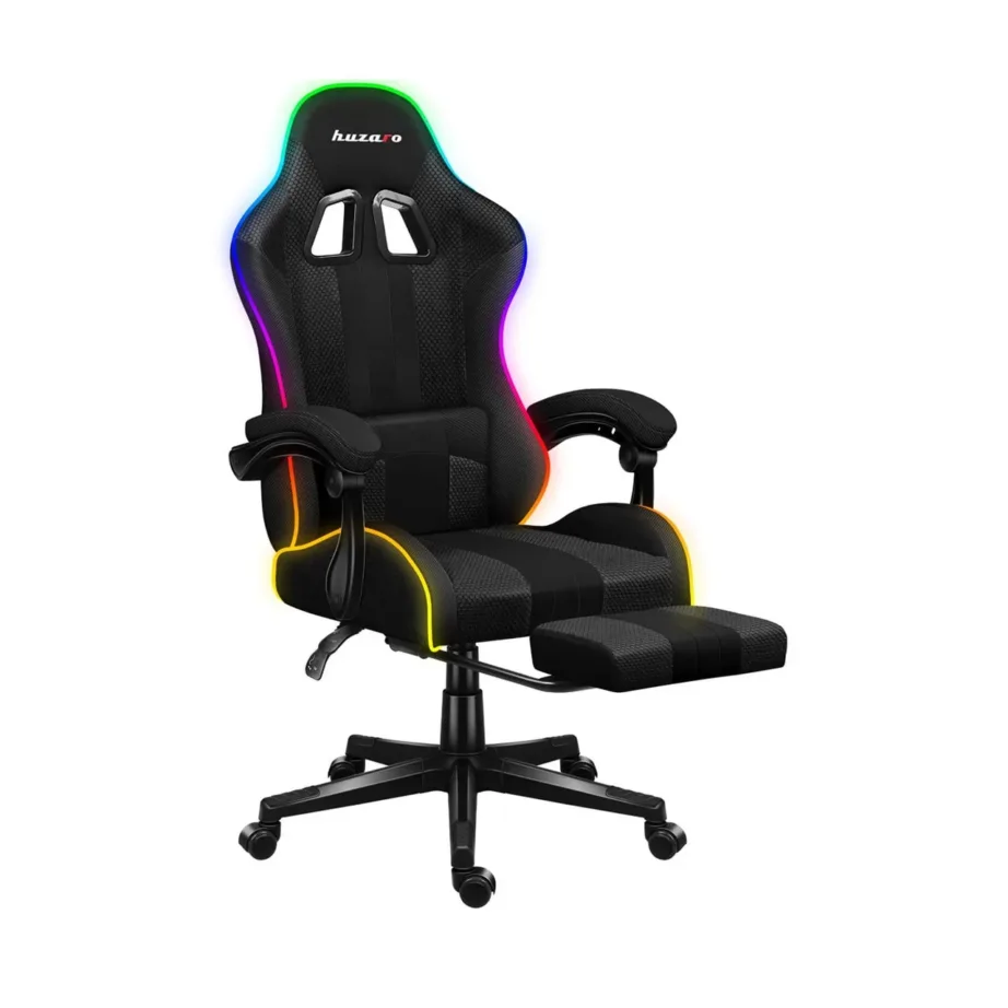 Huzaro Force 4.7 RGB Mesh 67 cm lai must kangast mänguritool jalatoe ja reguleeritava RGB valgustusega, max 140 kg – 4