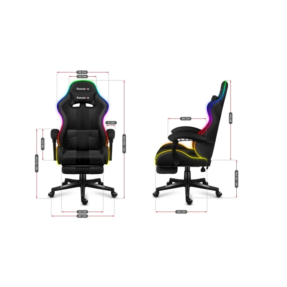 Huzaro Force 4.7 RGB Mesh 67 cm lai must kangast mänguritool jalatoe ja reguleeritava RGB valgustusega, max 140 kg – 5