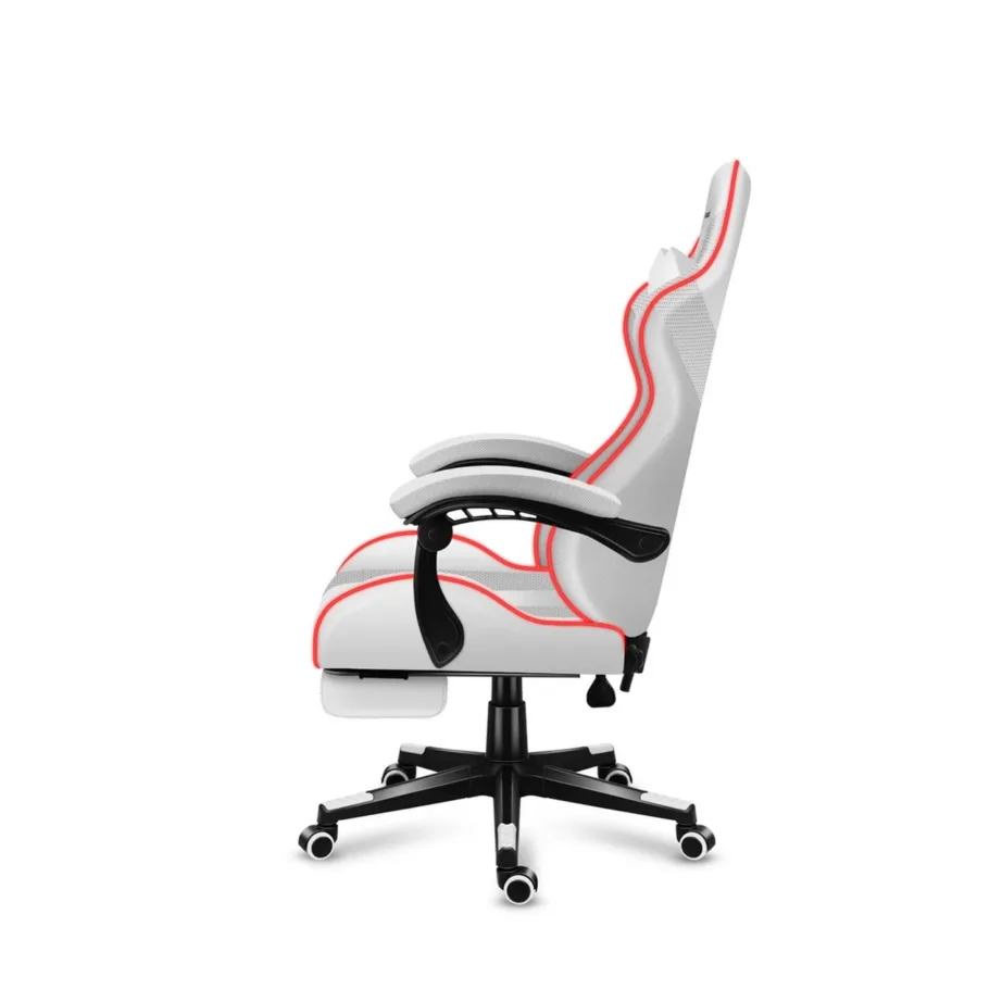 Huzaro Force 4.7 RGB White – 67 cm laiune ergonoomiline kangast mänguritool jalatoe ja juhtpuldiga, USB-toitega, kandevõime kuni 140 kg – 11
