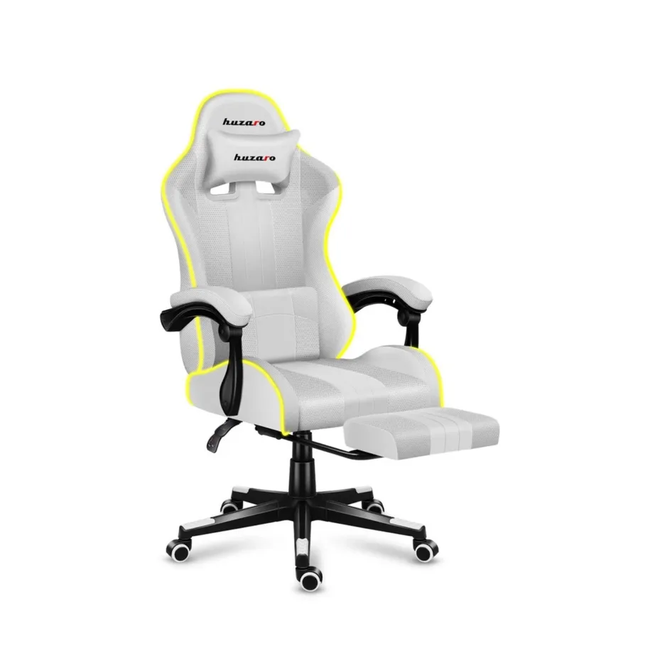 Huzaro Force 4.7 RGB White – 67 cm laiune ergonoomiline kangast mänguritool jalatoe ja juhtpuldiga, USB-toitega, kandevõime kuni 140 kg – 12