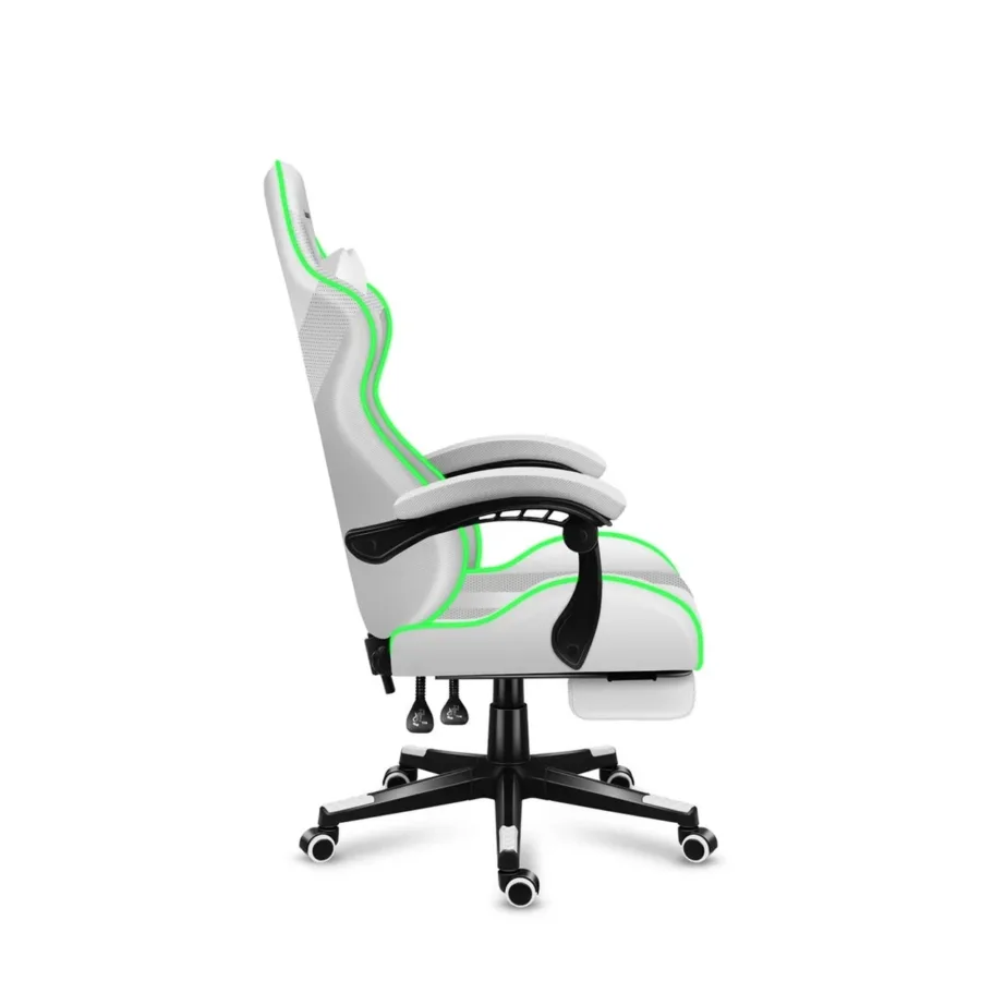 Huzaro Force 4.7 RGB White – 67 cm laiune ergonoomiline kangast mänguritool jalatoe ja juhtpuldiga, USB-toitega, kandevõime kuni 140 kg – 2