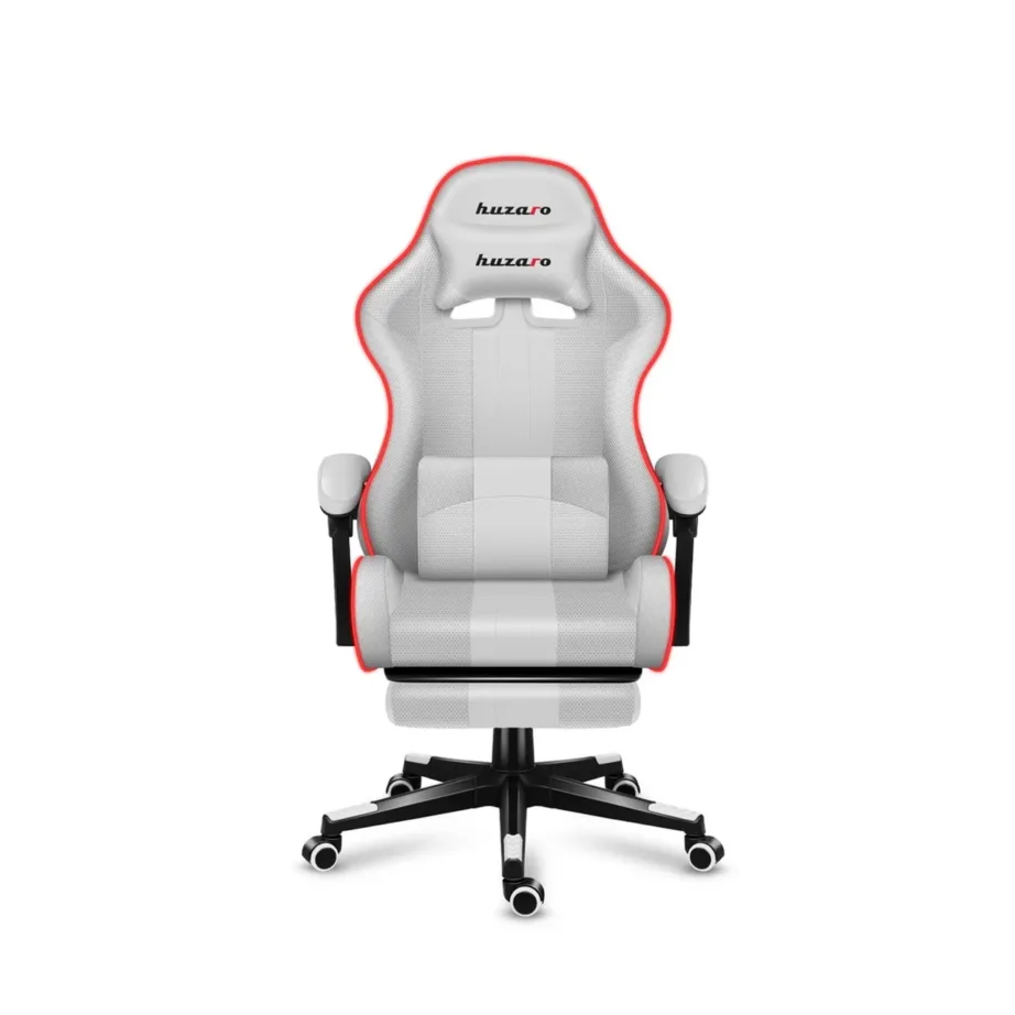 Huzaro Force 4.7 RGB White – 67 cm laiune ergonoomiline kangast mänguritool jalatoe ja juhtpuldiga, USB-toitega, kandevõime kuni 140 kg – 4