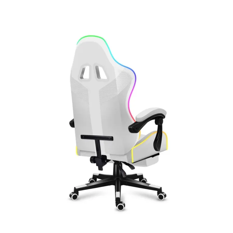 Huzaro Force 4.7 RGB White – 67 cm laiune ergonoomiline kangast mänguritool jalatoe ja juhtpuldiga, USB-toitega, kandevõime kuni 140 kg