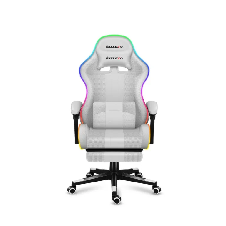 Huzaro Force 4.7 RGB White – 67 cm laiune ergonoomiline kangast mänguritool jalatoe ja juhtpuldiga, USB-toitega, kandevõime kuni 140 kg