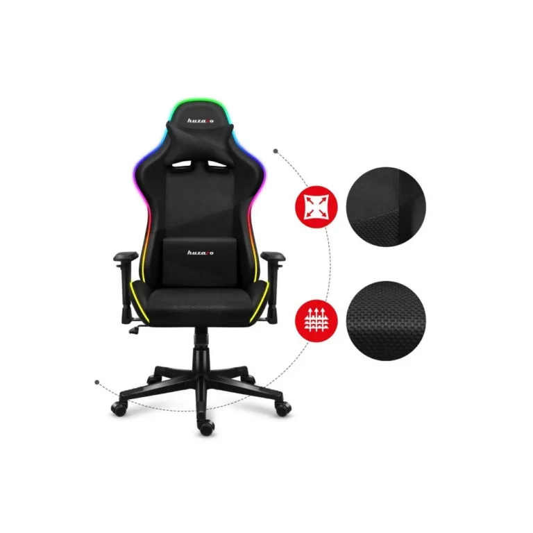 Huzaro Force 6.3 RGB Mesh 125–135 cm must/multicolor ergonoomiline PC mänguritool, valgustusega ja reguleeritava seljatoega, terasraam, 130 kg