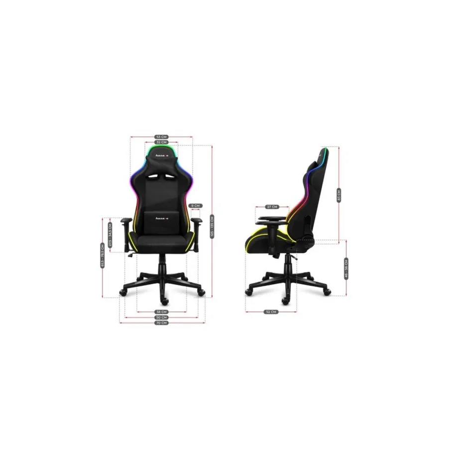 Huzaro Force 6.3 RGB Mesh 125–135 cm must/multicolor ergonoomiline PC mänguritool, valgustusega ja reguleeritava seljatoega, terasraam, 130 kg – 6